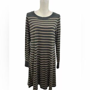 NWT LOFT Wool Blend Striped Swing Sweater Dress Size Large Long Sleeves Brown